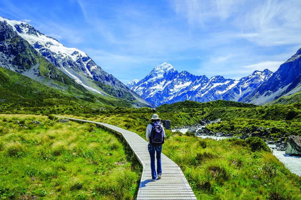 Woman hiking the mountains of New Zealand